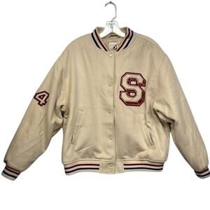 New with Tags Khaki + Blue Cream Red Blue Varsity Letter Jacket "S‎ 84" Size L